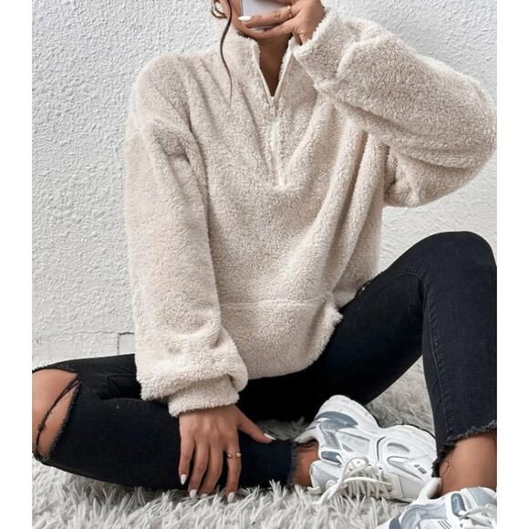 Casual  Plush Stand Collar Pocket Sweatshirt | Size Medium | Chicgenes - Picture 1 of 5